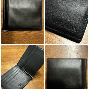 名作 本物 PRADA プラダ マネークリップ レザー 二つ折り 財布 カード入れ NERO ブラック