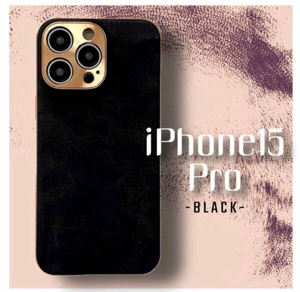 iPhone15proケース 黒 レザー調 スマホケース ゴールド スマホカバー 韓国 ブラック