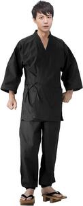  Samue men's for man Japanese clothes top and bottom set room wear through year black L