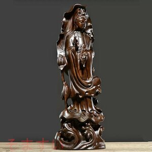 高品質 黒檀木 観音菩薩像 仏教美術 精密細工 木彫り　仏像　置物 高さ30cm