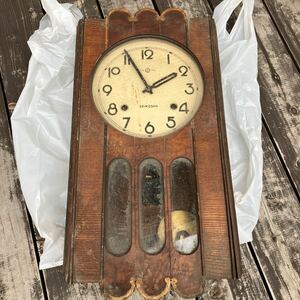e130-120 古時計 掛時計 柱時計 SEIKOSHA アンティーク レトロ 精工舎 振り子時計 動作未確認 ジャンク かなり汚れ割れ等有 古道具