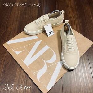 新品 ZARA キャンバスシューズ 25.0cm 38 BEIGE レディース ザラ スニーカー シューズ ローカット バルカナイズド ダブルステッチ