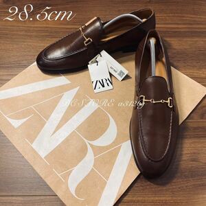 新品 定価12990円 ZARA 牛革 ビットローファー 28.5cm 44 BROWN メンズ ザラ レザー スニーカー シューズ フォーマル