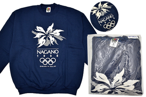 Y-6954★新品★NAGANO OLYMPIC WINTER GAMES 長野冬季オリンピック1998年★90s アメリカ USA製 ネイビー 裏起毛 スウェット トレーナー L