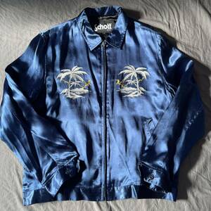 schott スカジャン サテンジャケット ブルー 刺繍 レーヨン スーベニアジャケット SOUVENIR JACKET “NEW YORK CITY