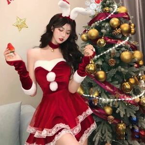 セクシーバニーガール サンタ コスプレ6点セット うさぎ クリスマス フリーバニーガール ベビー ドール うさぎ サンタ クリスマス 