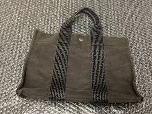 HERMES エルメス エールラインPM キャンバス シルバー金具 トートバッグ ハンドバッグ メンズ レディース グレー系