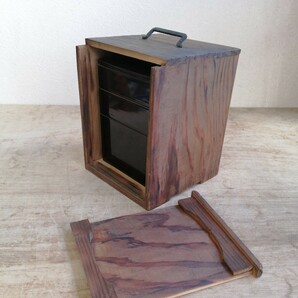 ミニ重箱 重箱 三段重 手提げ 木箱入 骨董 アンティーク 木製 漆器 段重箱 漆の画像10
