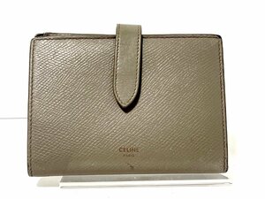 【中古】CELINE セリーヌ　ミディアムストラップ　ウォレット　財布　カーフレザー　グレー