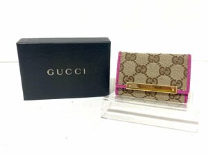 【中古】GUCCI グッチ　6連キーケース　キャンバス　レザー　ベージュ　ピンク　F401G