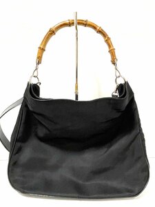 【中古】GUCCI グッチ　ショルダーバッグ　カバン　2WAY バンブー　ブラック　バンブー