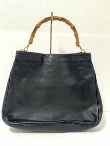 【中古】GUCCI グッチ　ポーチ　ショルダーバッグ　カバン　バンブー　レザー　ブラック