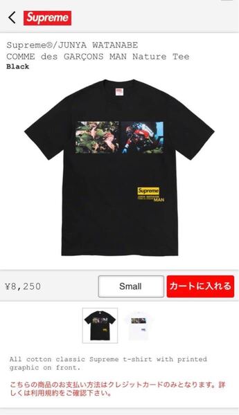 【Sサイズ】未使用品 2021 AW week11 supreme x JUNYA WATANABE comme des garcons nature tee black 国内正規 シュプリーム CDG tシャツ