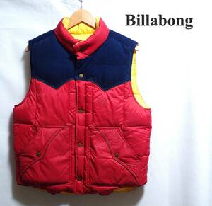 ☆BILLABONG　☆ビラボン　☆ダウン・フェザー　☆リバーシブル　☆ダウンベスト　☆防寒着　☆レッド×イエロー　☆メンズ　☆M