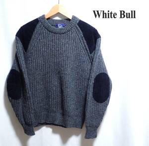 ☆おしゃれなコマンドセーターです　☆White Bull　☆ウールマーク　☆エルボーパッチ　☆コマンドセーター　☆プルオーバー　☆グレー☆M