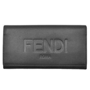 フェンディ 財布 FENDI レザー ロゴ 型押し 二つ折り長財布 ブラック シルバー金具 メンズ 7M0264 JJS04549