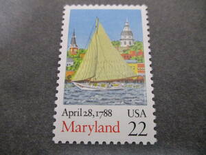 *** America 1988 year [me Lee Land .. law ..200 year ( hole Police .. sailing boat ) ] single one-side unused NH glue have ***