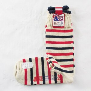 MYO16142 & LIFE SOX アンド ライフソックス 靴下 ソックス ボーダー柄 クリーム/レッド/ネイビー 7 1/2-8 1/2 未使用（クリックポスト可）