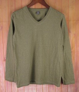 MAT7983 GOODWEAR グッドウェア Vネック 長袖 Tシャツ USA製 S カーキ系