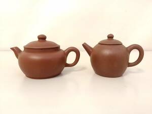 【美品】無銘 朱泥 後手急須 2点セット/煎茶道具/茶器/和食器/茶道/大サイズ約10×5cm/06KO122703-6