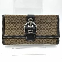 COACH　コーチ 三つ折り長財布　バックルデザイン　マイクロシグネチャー　W19.5　H10.5_画像1