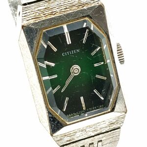 【稼働〇】CITIZEN　シチズン　4-674405 　グリーン文字盤　レディース　手巻き腕時計　ケース：1.4　腕回り：16.5