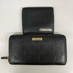 U1230/【中古品】GUCCI グッチ 財布 ウォレット ブラック グッチシマ レザー 黒 二つ折り ラウンドファスナー 2点 まとめ売り