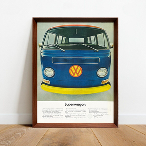 フォルクスワーゲン バス タイプⅡ 広告 ポスター 1960年代 アメリカ ヴィンテージ 【額付】 #007