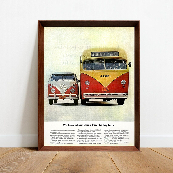 フォルクスワーゲン ビートル バス タイプⅡ 広告 ポスター 1960年代 アメリカ ヴィンテージ 【額付】 #005