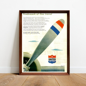 ユナイテッド航空 プロペラ機 広告 ポスター 1950年代 アメリカ ヴィンテージ 【額付】