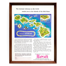 ハワイ 地図 広告 ポスター 1960年代 アメリカ ヴィンテージ 【額付】_画像3