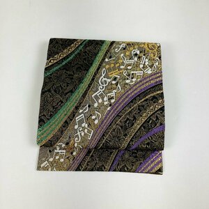 袋帯 全通 リバーシブル 刺繍 金銀彩 花柄 音符 波文 ブラック ゴールド 帯丈460cm 帯幅32cm y42-2281569【Y商品】和装 着物 9