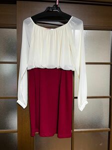 ロイヤルパーティー　結婚式　二次会　お呼ばれ　 フォーマル ワンピース　体型カバー　 ドレス　赤　白　クリーム