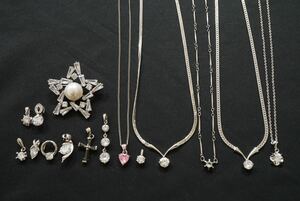 C243 CZ ジルコニア ネックレス ペンダント ブローチ 14点 アクセサリー 大量 まとめて おまとめ まとめ売り キュービックジルコニア 