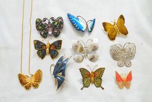 B388 蝶々 バタフライ 昆虫 ヴィンテージ ブローチ ネックレス 10点セット アクセサリー 大量 まとめて おまとめ まとめ売り 装飾品