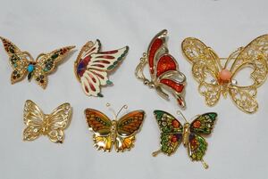 B533 蝶々 バタフライ 昆虫 ヴィンテージ ブローチ 7点セット アクセサリー アンティーク 大量 まとめて おまとめ まとめ売り 装飾品