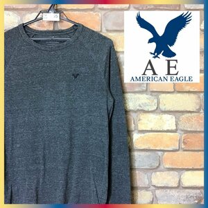 ME9-755◆USA古着◆MIXグレー◆【American Eagle アメリカンイーグル】ワンポイントロゴ クルーネック ラグラン Tシャツ【メンズ XS】長袖