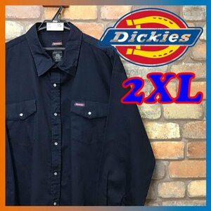 ME9-635★超BIGサイズ★濃紺★【Dickies ディッキーズ】”GENUINE” T/Cツイル スナップ ワークシャツ【メンズ 2XL】長袖 バイク 作業着