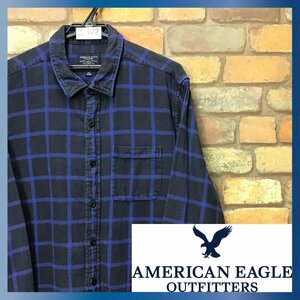 ME8-922▲格安▲USA規格品▲【American Eagle アメリカンイーグル】チェック 長袖 ネルシャツ【メンズ L】濃紺 古着 ワーク キャンプ