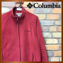 ME7-128★オールドタグ★USA直輸入【Columbia コロンビア】刺繍ロゴ ジップアップ フリースジャケット【レディース L】赤 アウトドア_画像1