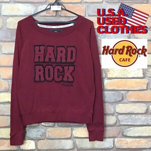 ME1-286★USA限定デザイン★良品【Hard Rock CAFE ハードロックカフェ】ビッグロゴ スウェットシャツ【レディース M】USA古着 Uネック