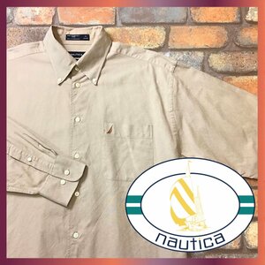 ME9-219◆USA買付品◆雰囲気◎【NAUTICA ノーティカ】無地・単色 長袖 コットン VINTAGEオックスフォードシャツ【メンズ L】ベージュ