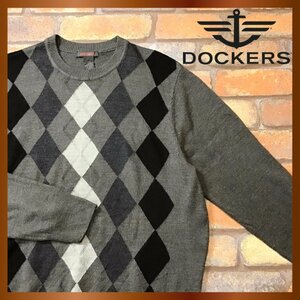 ME8-722★USA購入&良品★正規品★【DOCKERS ドッカーズ】ダイヤ柄 アクリルセーター【メンズ M】焦げ茶色 薄手 ニット 保温◎ 上品