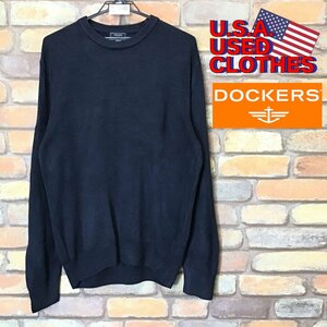 ME6-960★USA仕入れ★正規品【DOCKERS ドッカーズ】単色 切替デザイン セーター【メンズ L】濃紺 ダークネイビー アクリルニット 薄手