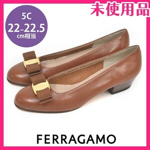 新品未使用品 サルヴァトーレフェラガモ Salvatore Ferragamo ヴァラリボン パンプス ライトブラウン×ゴールド 5C(約22-22.5cm) sh23-0815