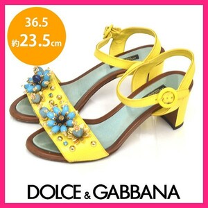 ドルチェ＆ガッバーナ DOLCE&GABBANA フラワービーズ ストラップ サンダル イエロー 黄 36.5(約23.5cm) sh23-0820