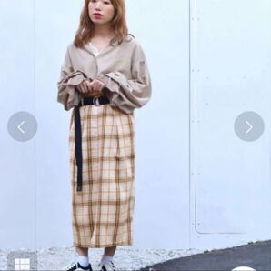 w closet 起毛チェックウエストギャザーナロースカート ☆ベルト付き☆