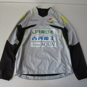 ○希少 Kappa カッパ◆サッカー Jリーグ JEF UNITED 選手 STAFF 支給品 J2 ウォームアップ 長袖シャツ◆メンズ グレー/ブラック Ｍサイズ