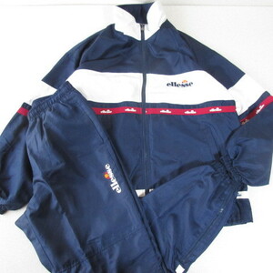 ○良品 ellesse エレッセ◆ウィンドブレーカー セットアップ 上下セット ジャケット＆ロングパンツ◆メンズ ネイビー Mサイズ