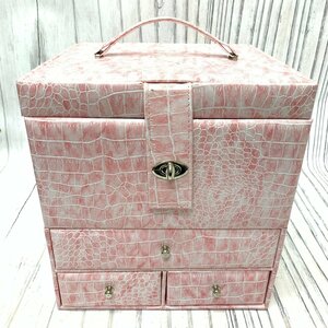 s001 F3 5. stock goods three surface mirror make-up box wani pattern manner pink H29cmW26.5cmD24cm vanity case /vaniti case / case /BOX